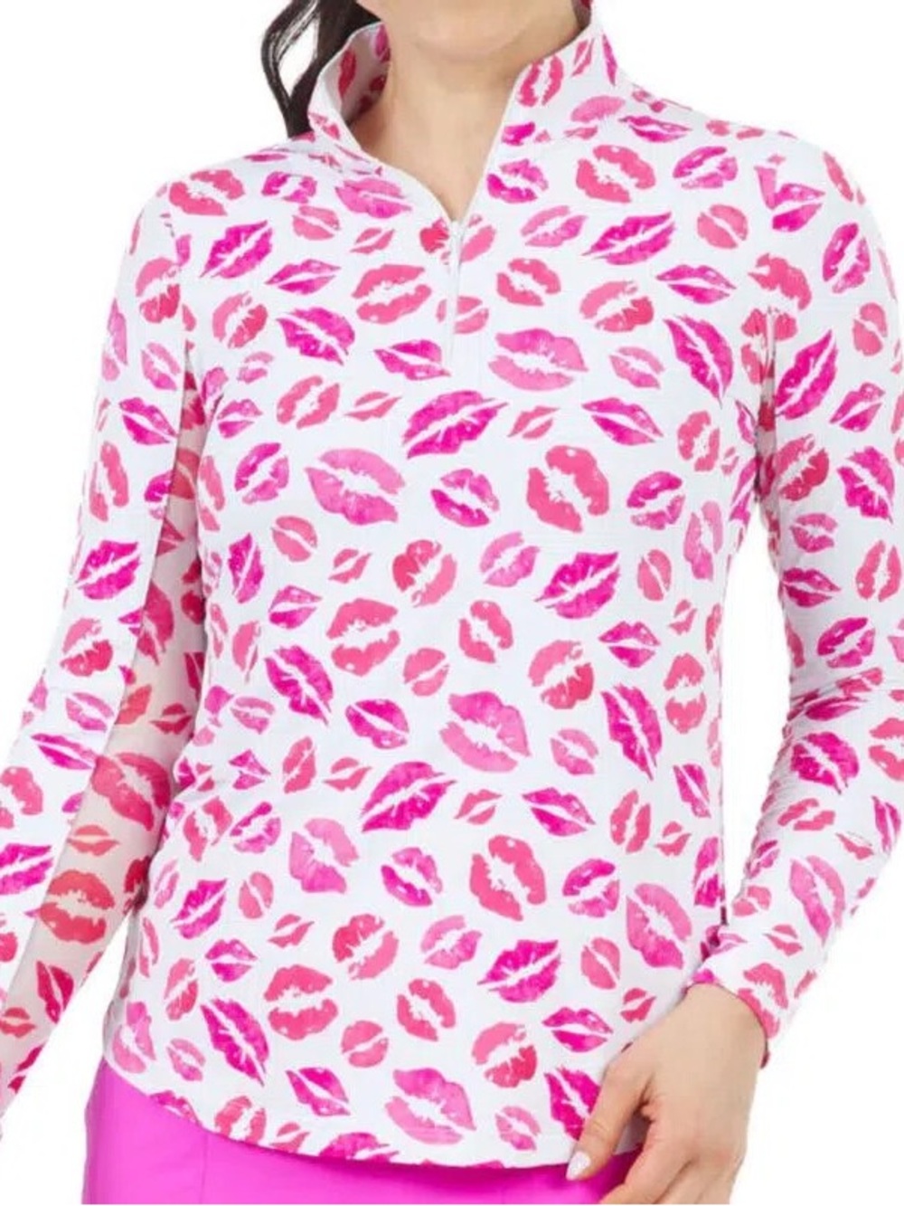 IBKUL KISS ME KATE HOT PINK Golf shirt small Long Sleeve quarter Zip UPF 50